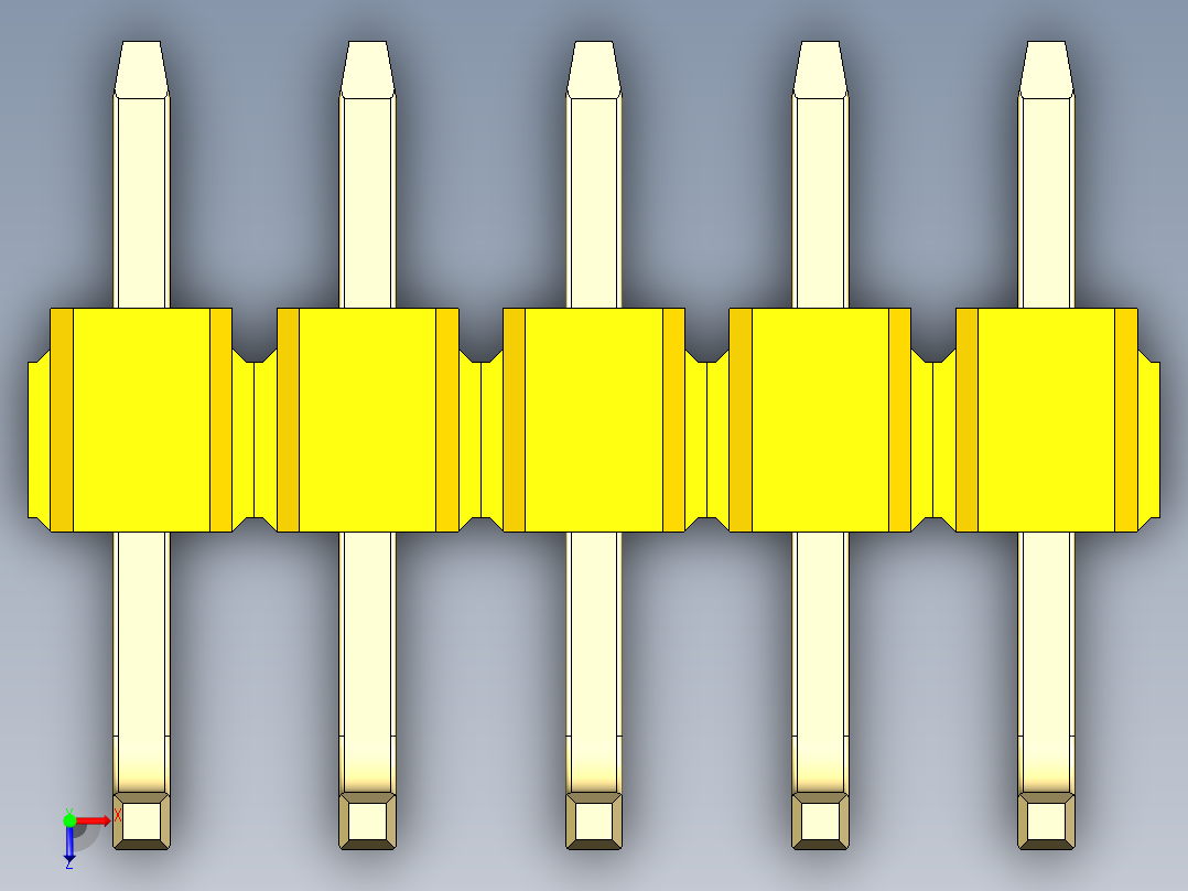 彩色公排针 100mil 2.54mm 系列-DS1022_yellow_05p_100mil_TypeU_rev1.0俯视图