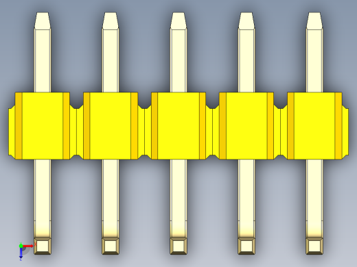 彩色公排针 100mil 2.54mm 系列-DS1022_yellow_05p_100mil_TypeU_rev1.0俯视缩略图