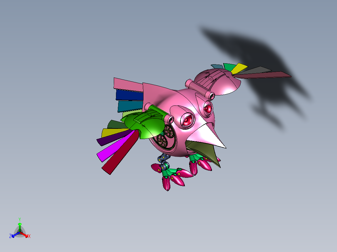 机械朋克风格鸟正等轴测图