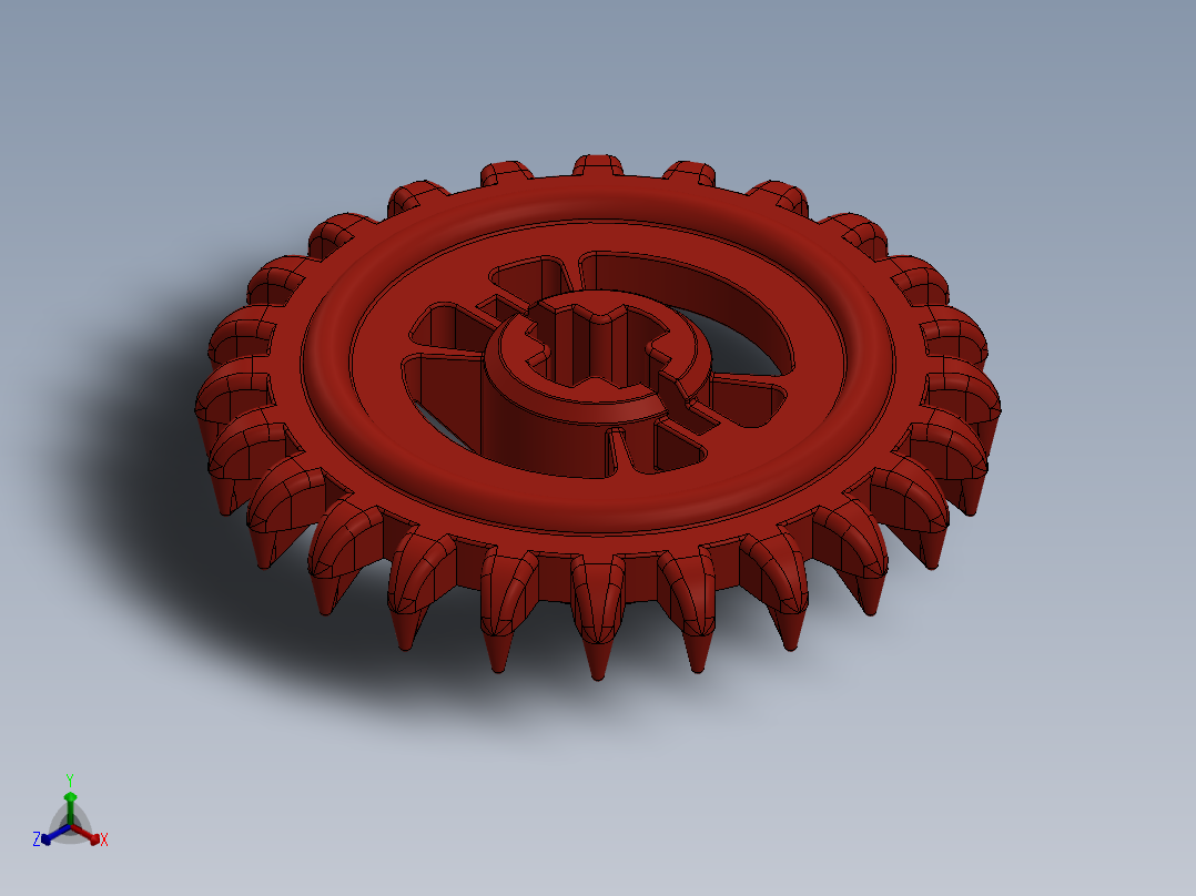 3650 Red Technic Gear 24 Tooth Crown Type III (x pattern).SLDPRT主视图