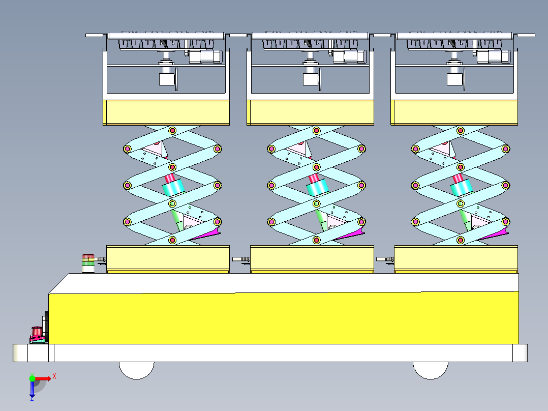 带举升功能的滚筒AGV小车模拟俯视图