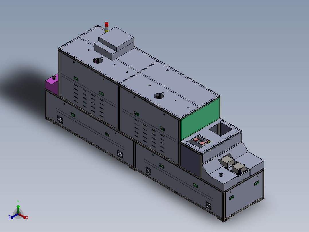 电注入LID退火炉-7腔单轨LID设备  sw22正等轴测图