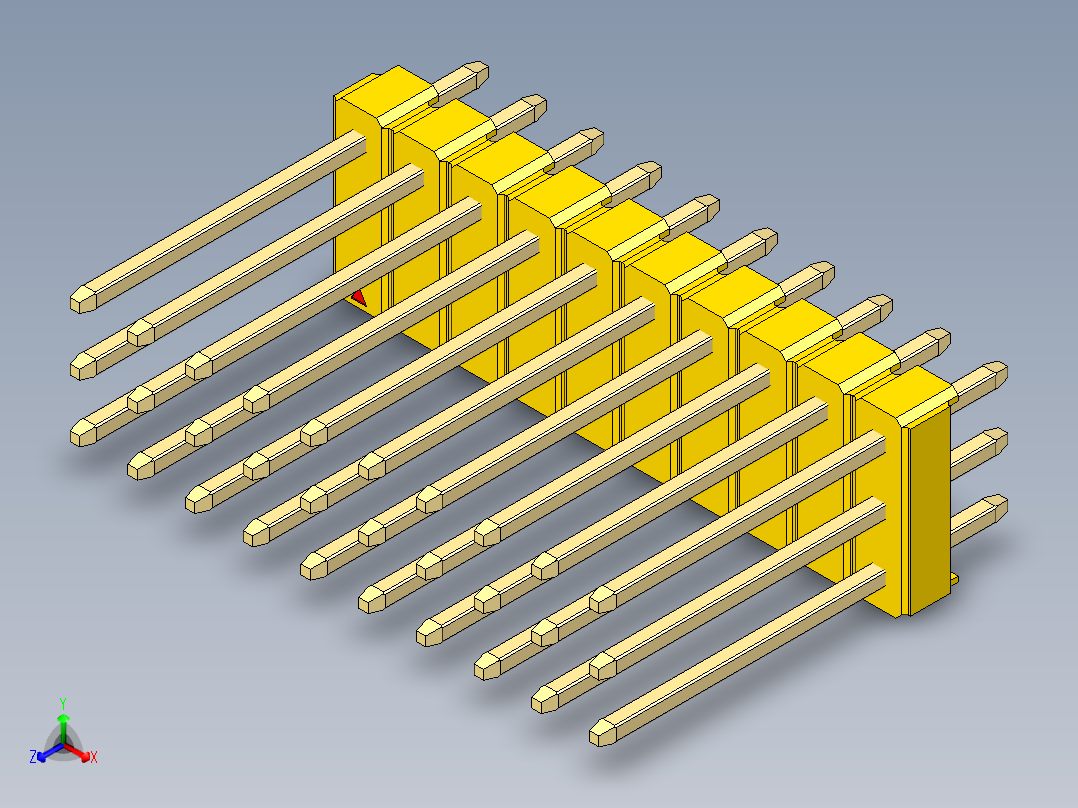 彩色公头100mil（2.54mm）系列-DS1021_yellow_3x10p_100mil_Type5_rev1.0主视图