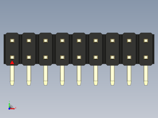 彩色公排针 100mil 2.54mm 系列-DS1022_black_2x09p_100mil_TypeD_rev1.0前视缩略图