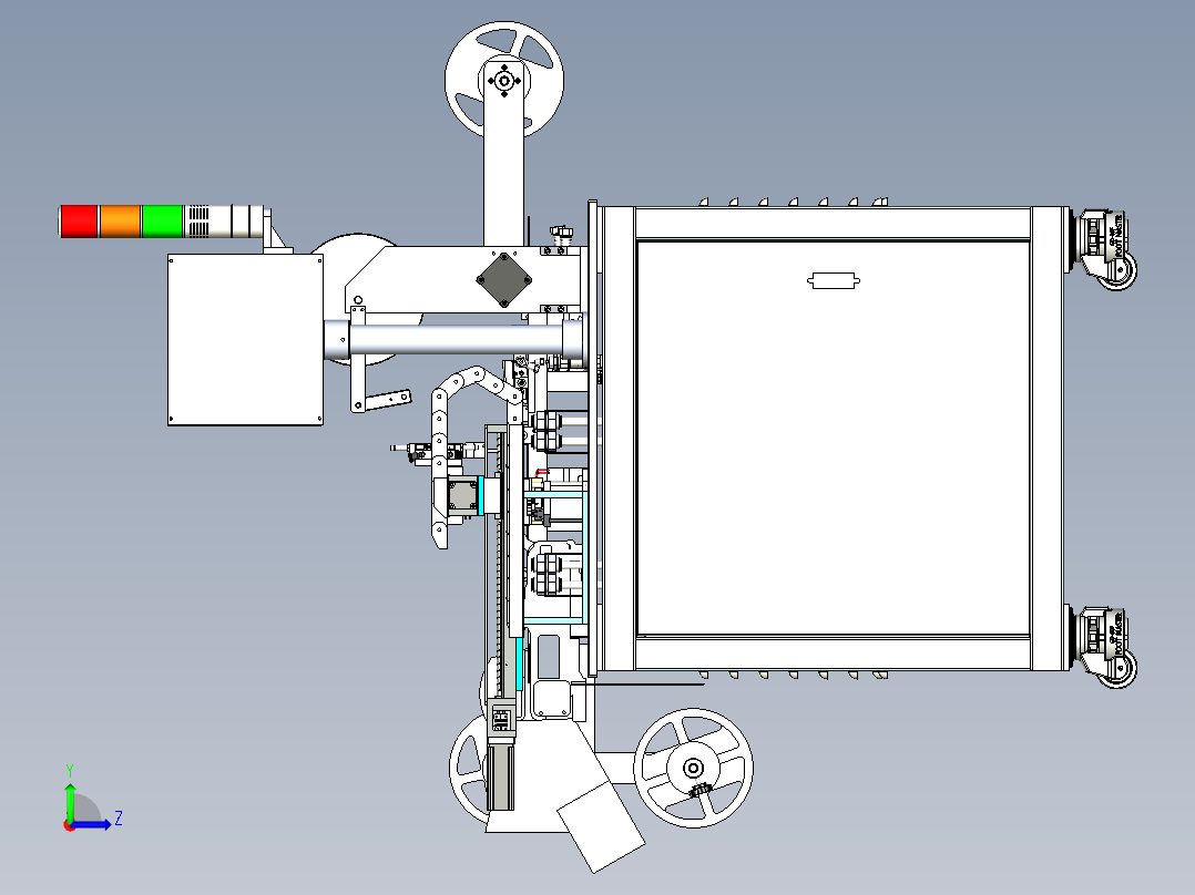 贴片元件高温测试后载带包装机左视图
