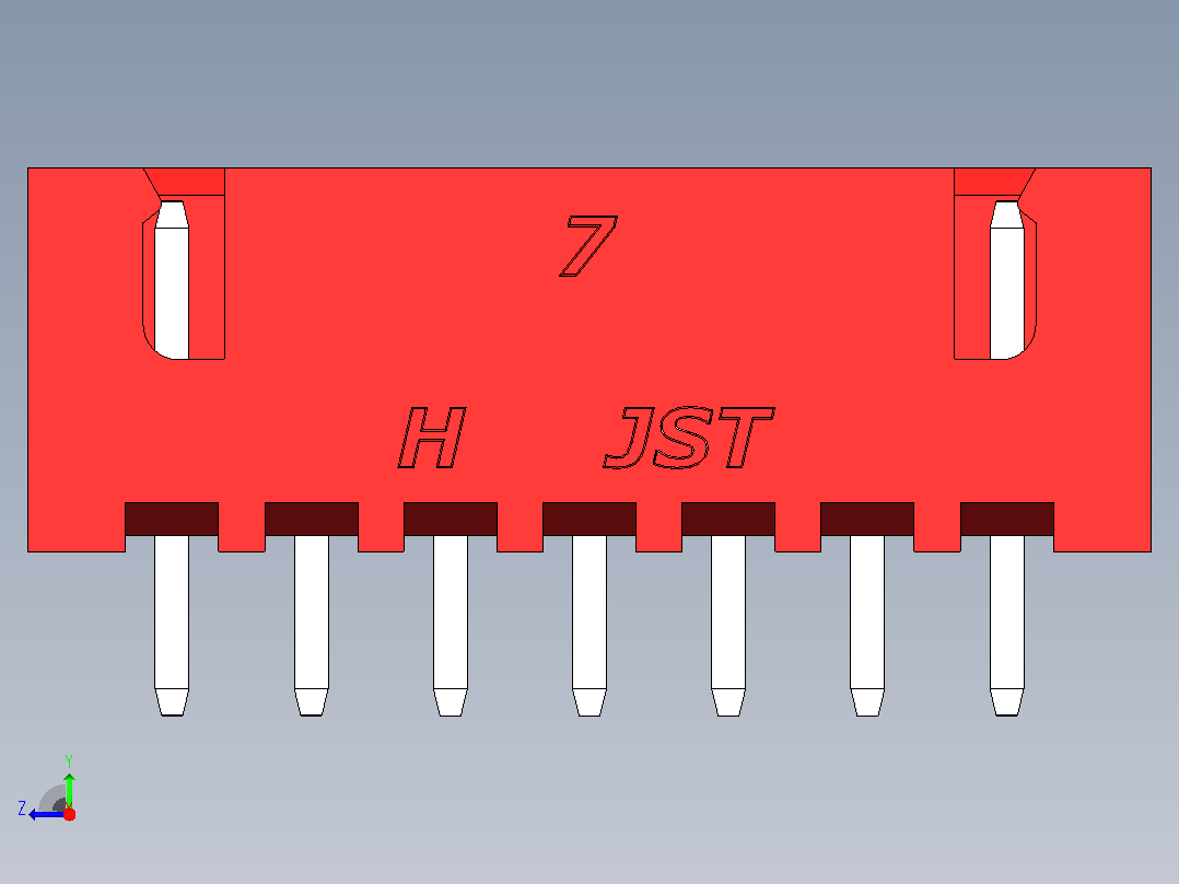连接器红色JST XH 7针2.54 mm右视图