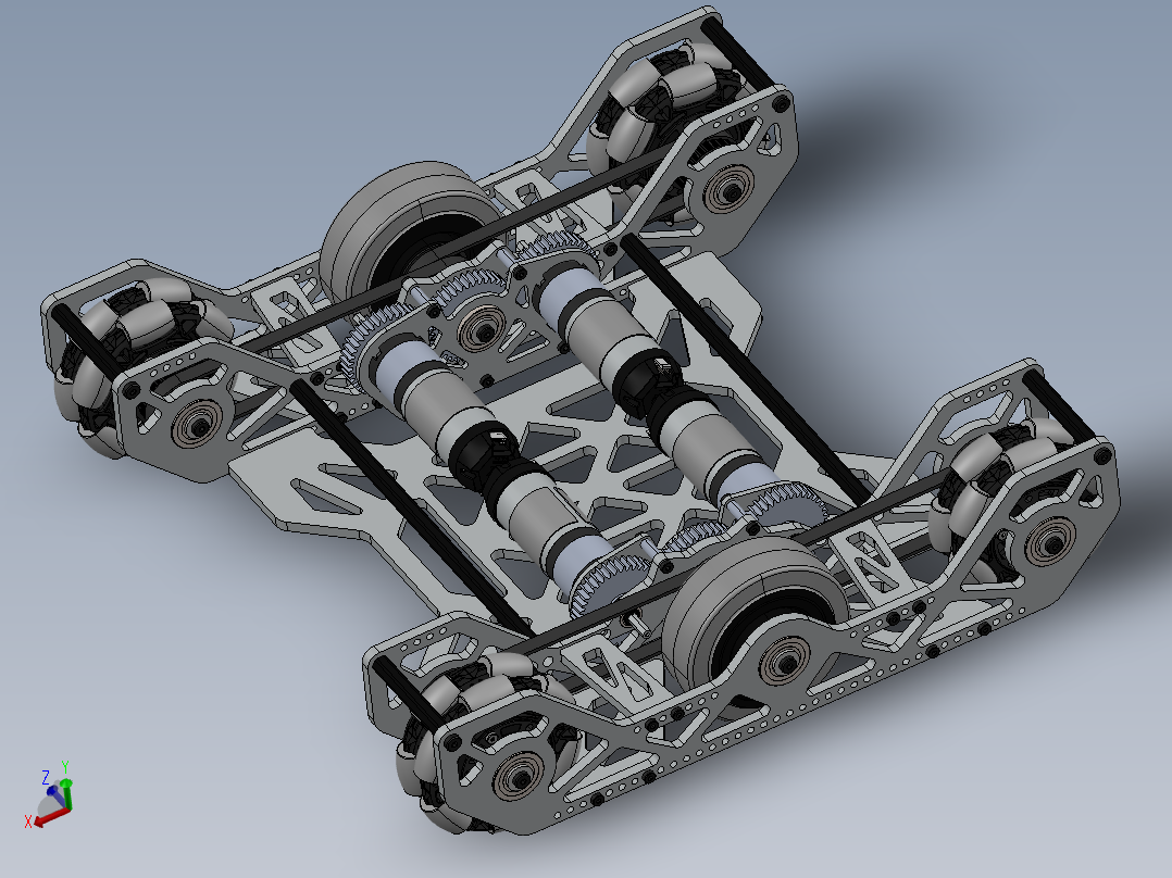 Corner Omni 6wd小车传动底盘3D图纸 Solidworks设计 附STEP