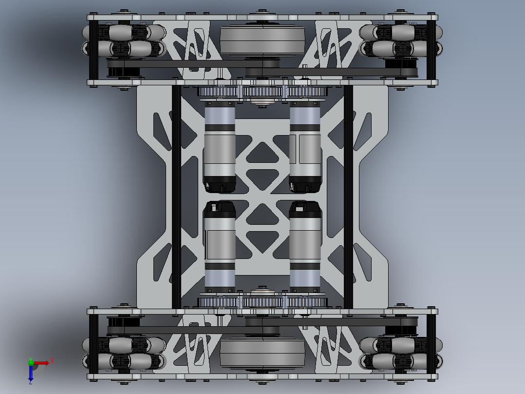 Corner Omni 6wd小车传动底盘3D图纸 Solidworks设计 附STEP俯视图