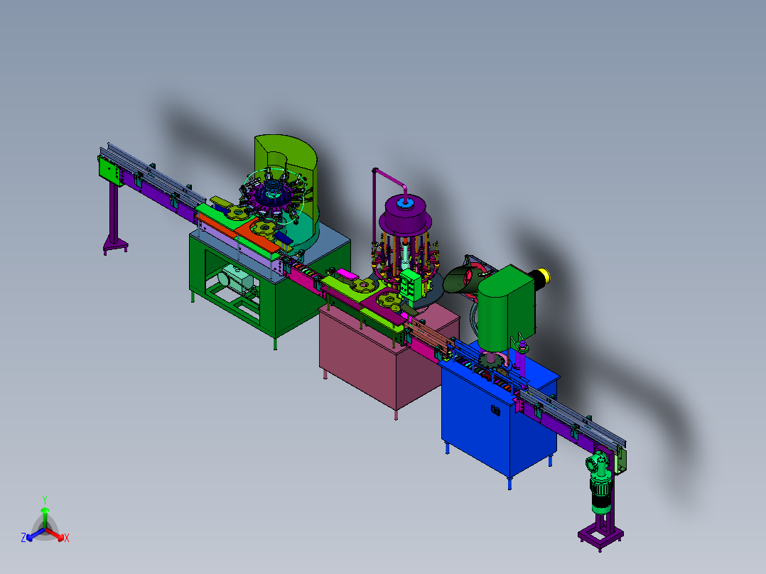 瓶装鸡尾酒汽水自动灌装设备正等轴测图