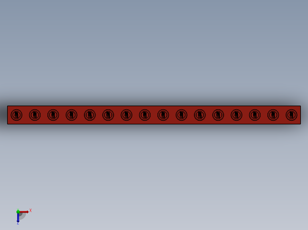 乐高机械组积木（横梁）-370321 Bright Red Technic Brick 1 x 16 with Holes俯视图