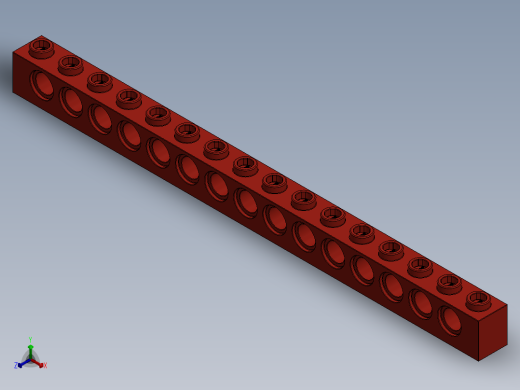 乐高机械组积木（横梁）-370321 Bright Red Technic Brick 1 x 16 with Holes正等轴测缩略图