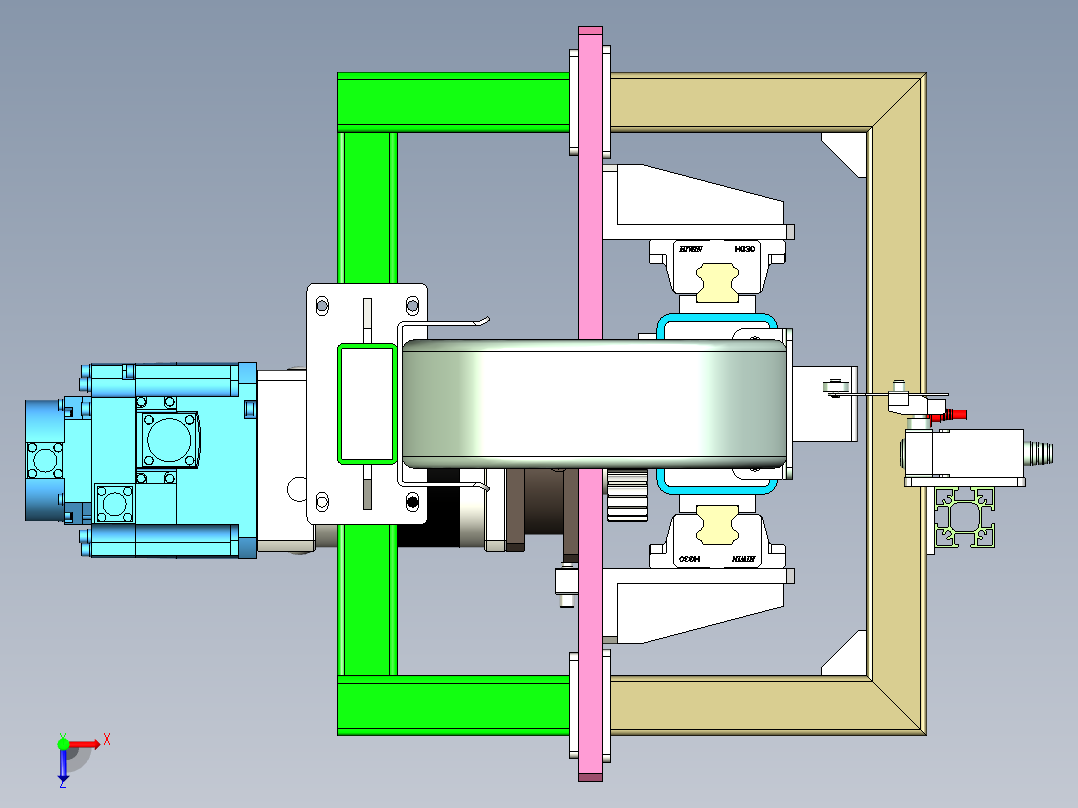 伺服齿轮齿条与直线导轨传动移动模组设计俯视图