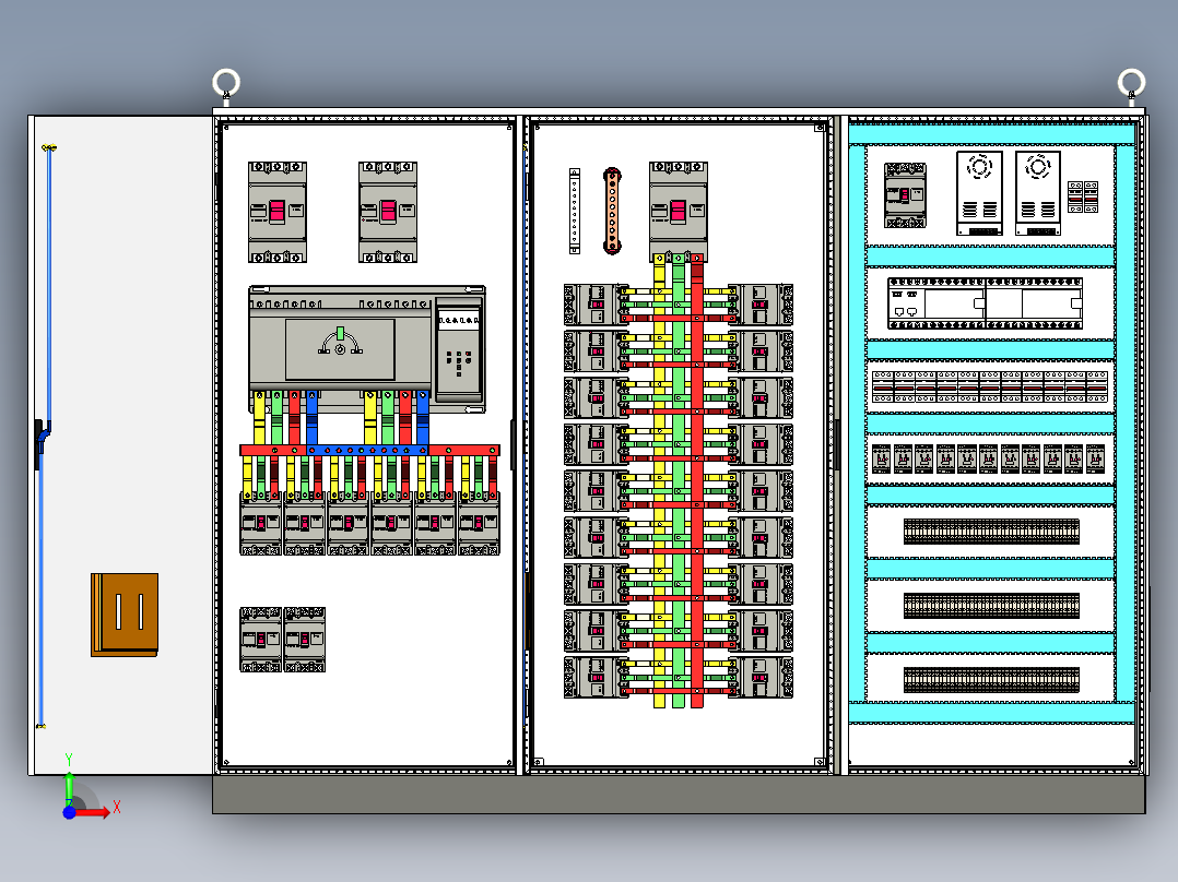 三柜组装双电源630A竖装plc控制柜（不带延时） 55792前视图