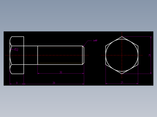 CAD格式机械制图二维100例练习-28 螺栓二视图