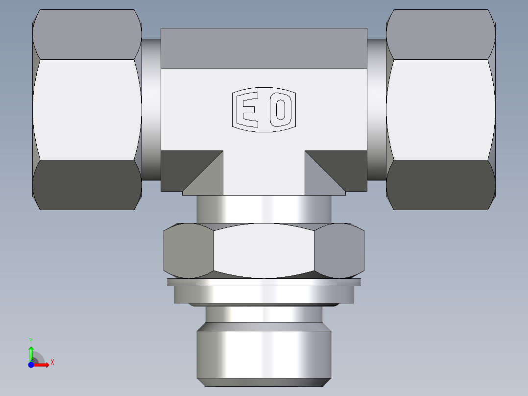 卡套式工业通用硬管接头EO_Adjustable_locknut_branch_tee_TEE15LRCF前视图