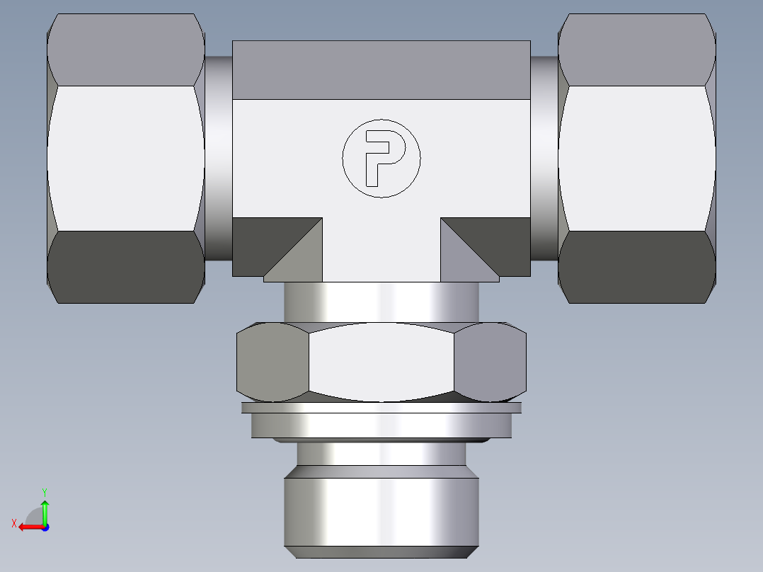 卡套式工业通用硬管接头EO_Adjustable_locknut_branch_tee_TEE15LRCF后视图