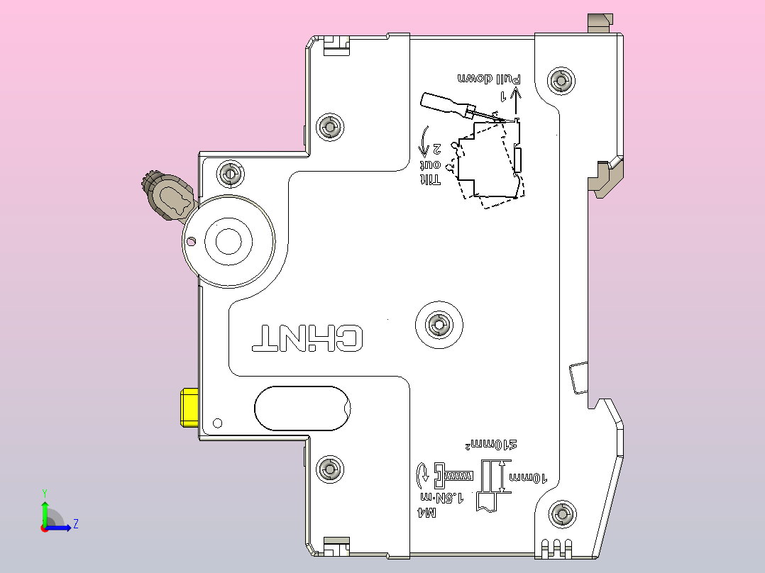 NB5LE-40N 1P&amp;N剩余电流动作断路器三维模型202404左视图