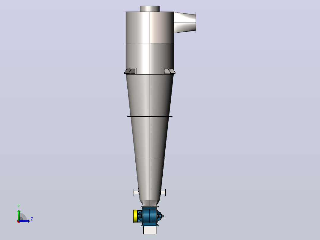 Cyclone旋风分离器3D数模图纸 Solidworks设计左视图