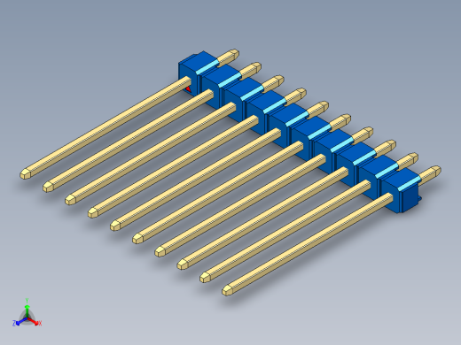 彩色公头100mil（2.54mm）系列-DS1021_blue_1x10p_100mil_Type19_rev1.0正等轴测缩略图