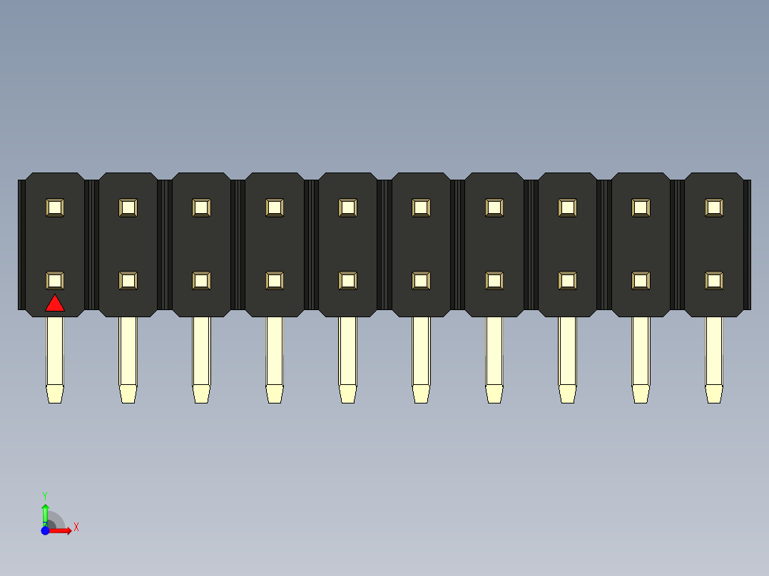彩色公排针 100mil 2.54mm 系列-DS1022_black_2x10p_100mil_TypeD_rev1.0前视图