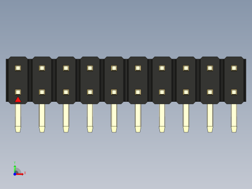 彩色公排针 100mil 2.54mm 系列-DS1022_black_2x10p_100mil_TypeD_rev1.0前视缩略图