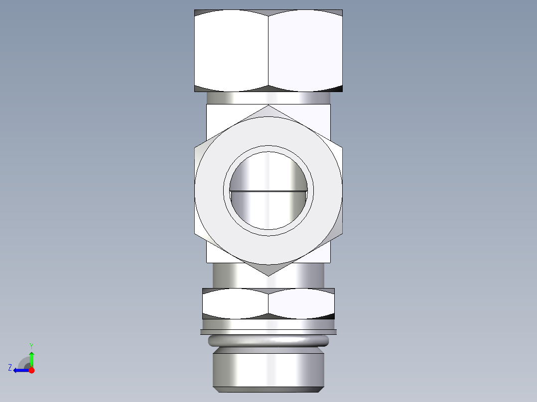 卡套式工业通用硬管接头EO_Adjustable_locknut_run_tee_LEE22LM27X2ORCF右视图