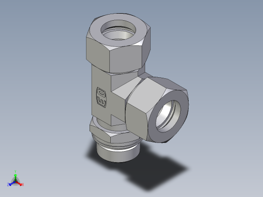 卡套式工业通用硬管接头EO_Adjustable_locknut_run_tee_LEE22LM27X2ORCF正等轴测缩略图