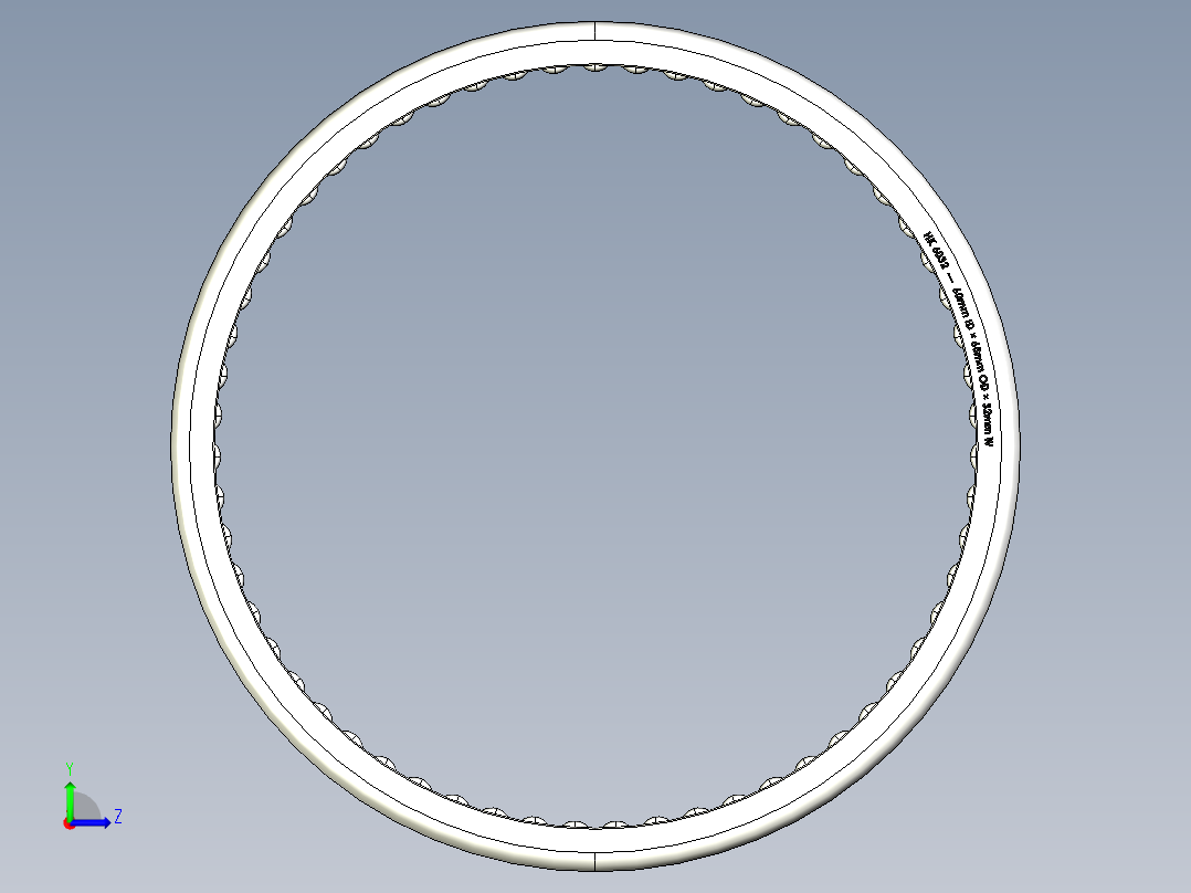 完整的公制HK系列，拉伸杯，双开口滚针轴承库SolidWorks和Step模型左视图