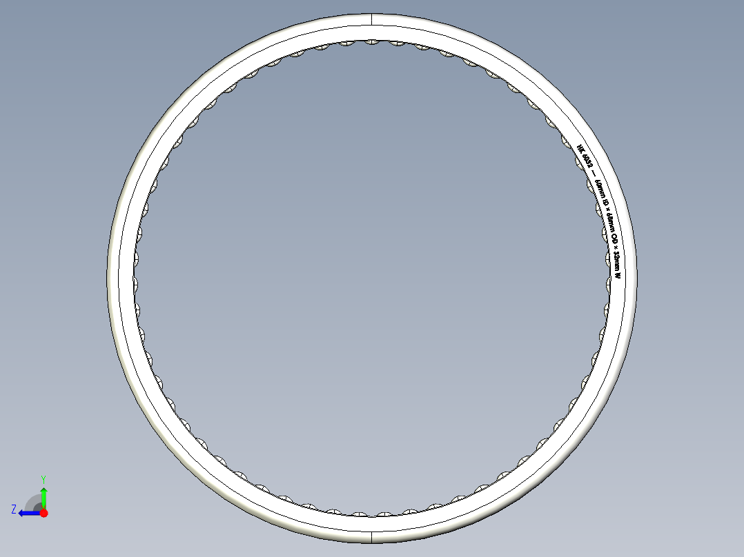完整的公制HK系列，拉伸杯，双开口滚针轴承库SolidWorks和Step模型右视图