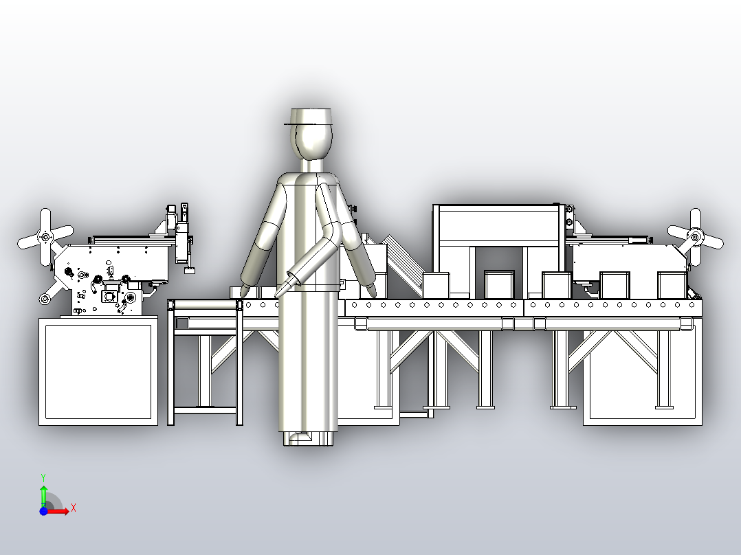 一款自动组装滚筒线3D图纸前视图