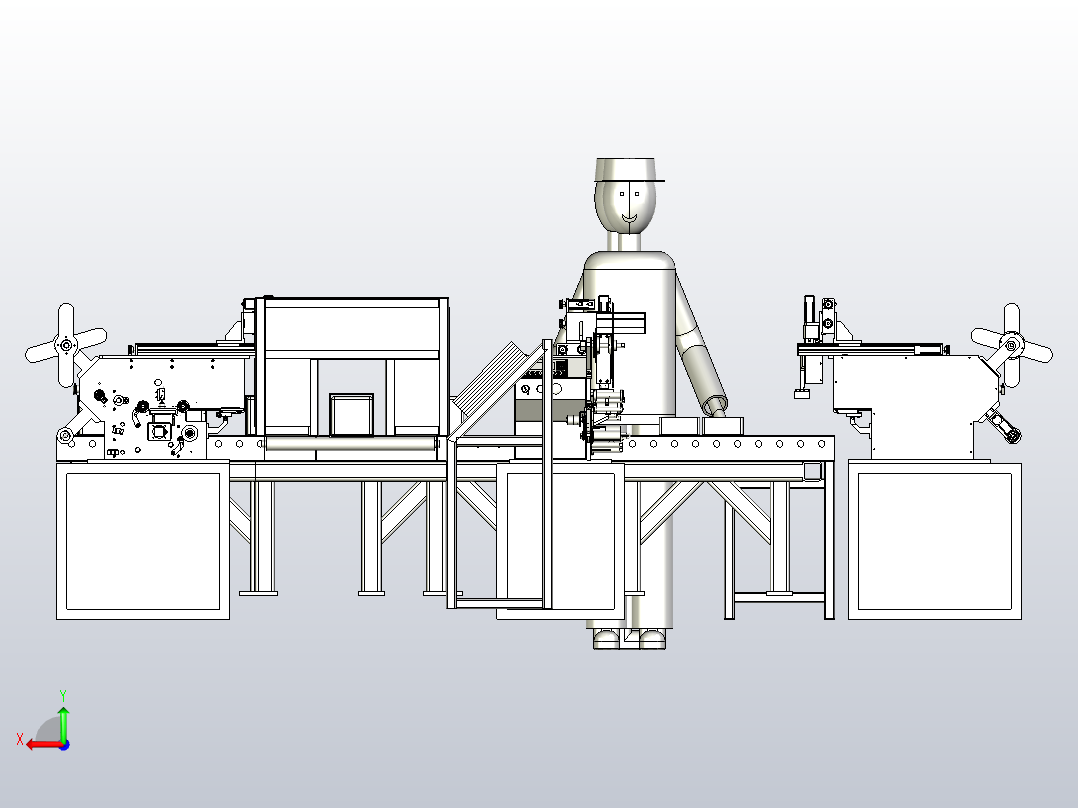 一款自动组装滚筒线3D图纸后视图