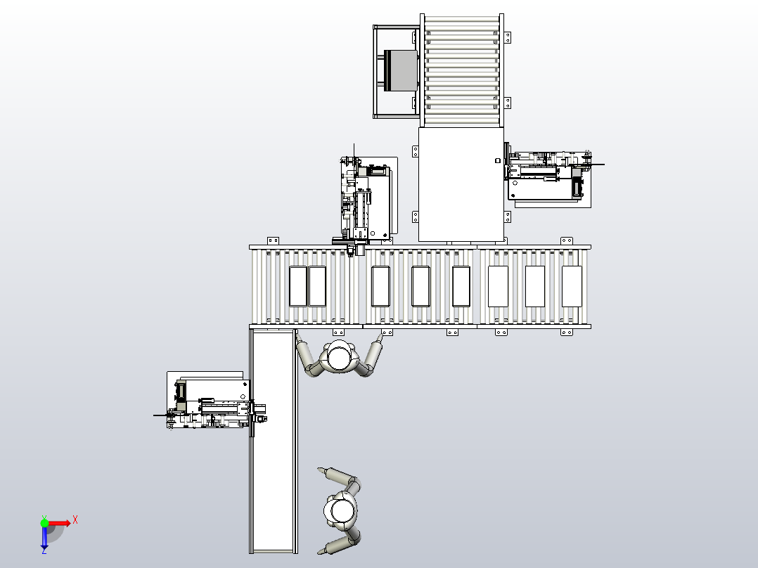 一款自动组装滚筒线3D图纸俯视图