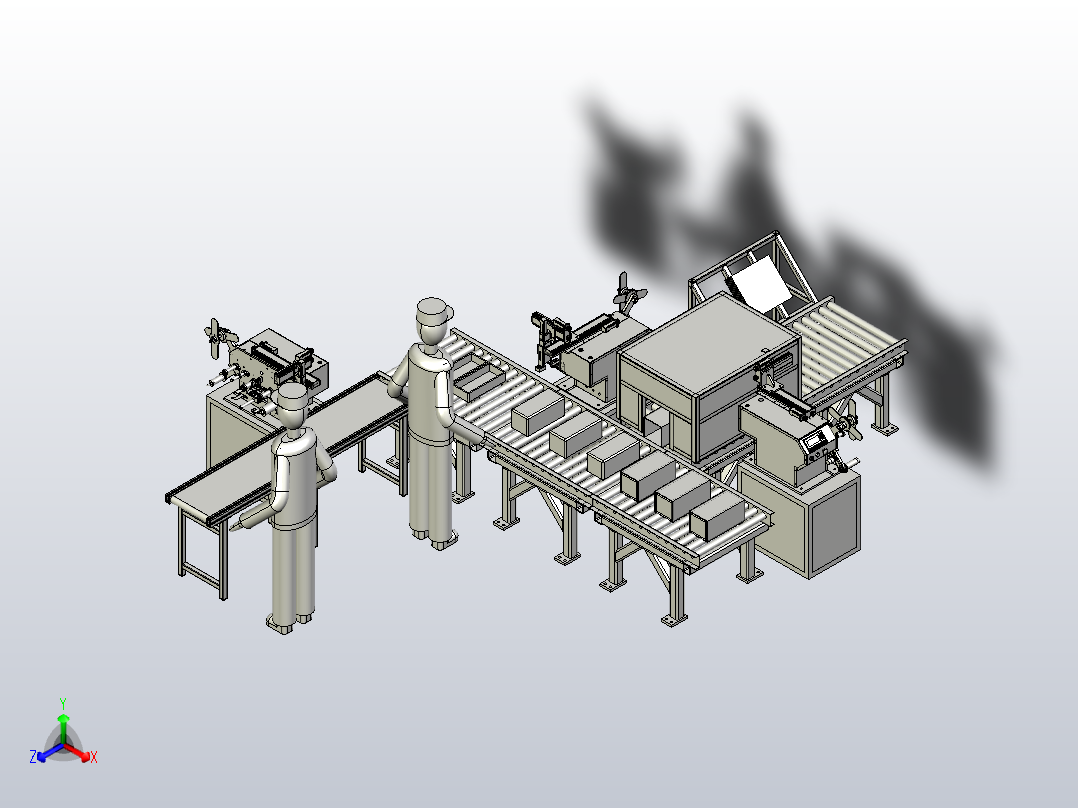 一款自动组装滚筒线3D图纸正等轴测图