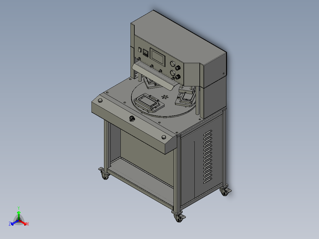 手机屏幕压支架机三工位全自动化step正等轴测图