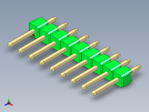 彩色公头100mil（2.54mm）系列-DS1021_green_1x09p_100mil_Type1_rev1.0正等轴测缩略图