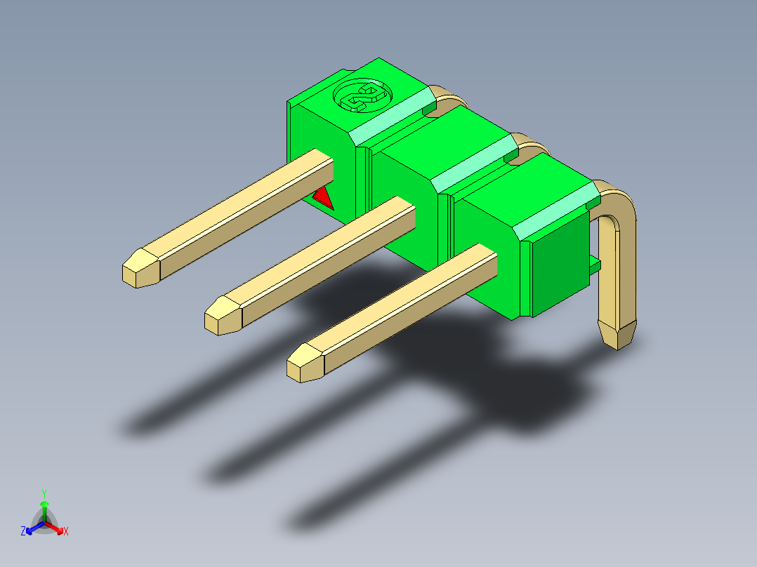 彩色公排针 100mil 2.54mm 系列-DS1022_green_1x03p_100mil_TypeD_rev1.0主视图