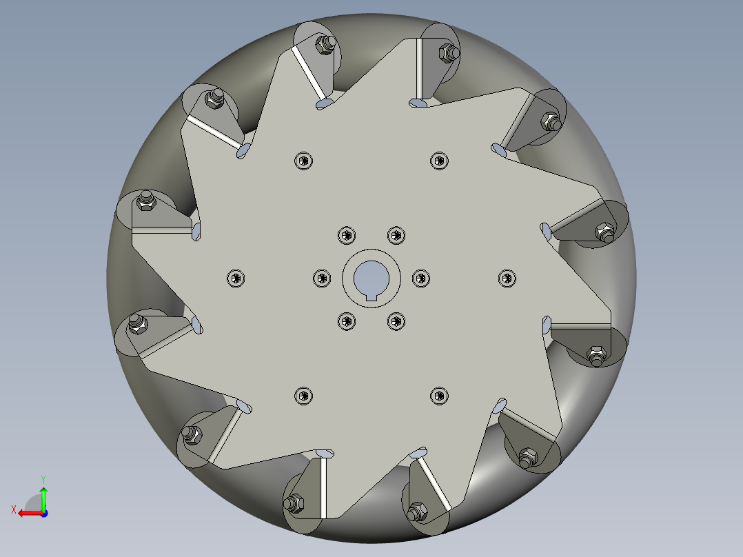 12个滚轮的10英寸麦克纳姆轮3D后视图