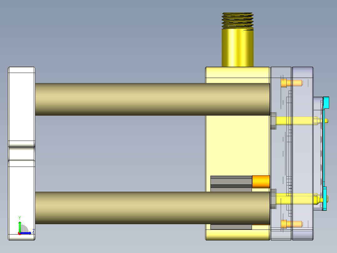 电池盖铣凹槽伸缩定位加吸气CNC工装治具模型左视图