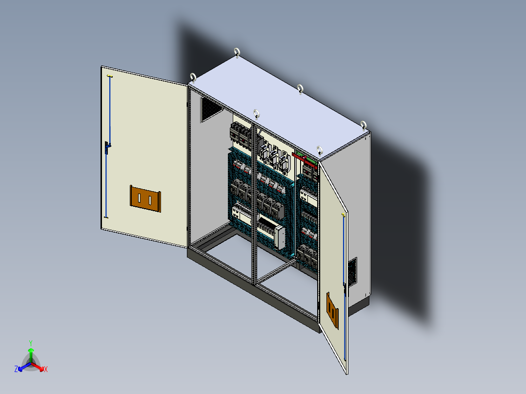 双柜组装刀开关plc4011+630A电源plc控制柜正等轴测图