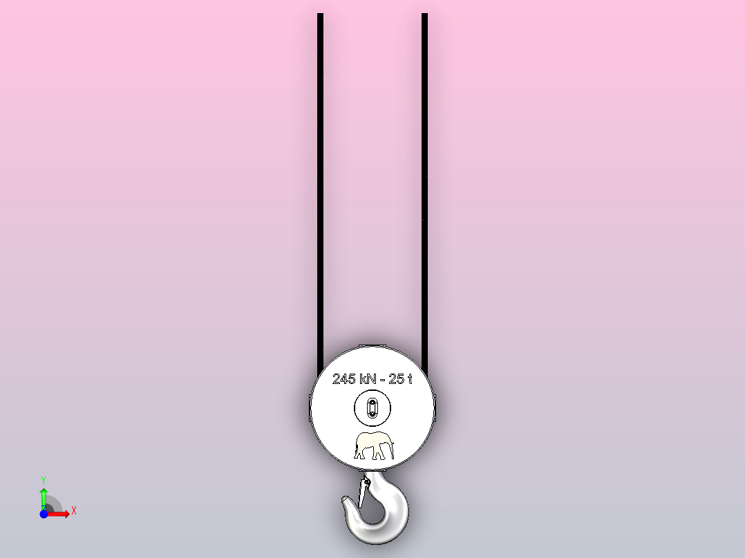 起重机吊钩滑轮组245 kN - 25 t前视图