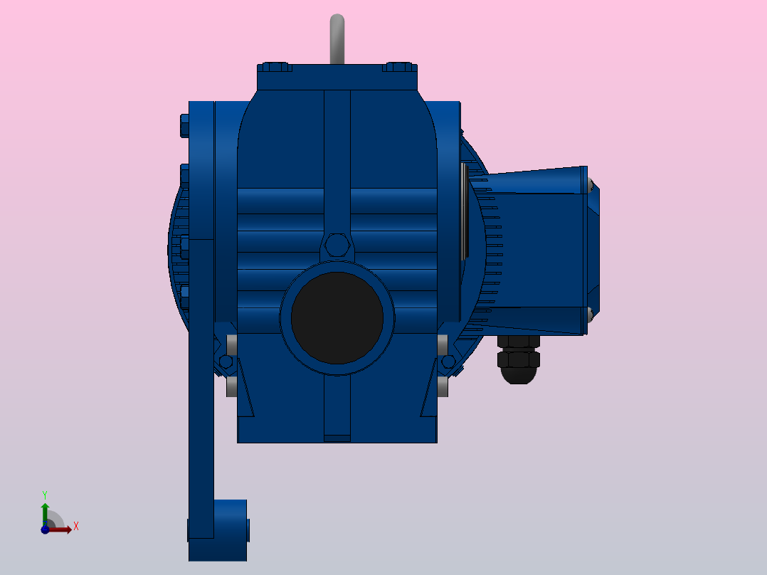 SAT87带防转臂空心轴安装斜齿-蜗轮蜗杆减速机SAT87-YV15-4P-13.6-M1-0°-B前视图