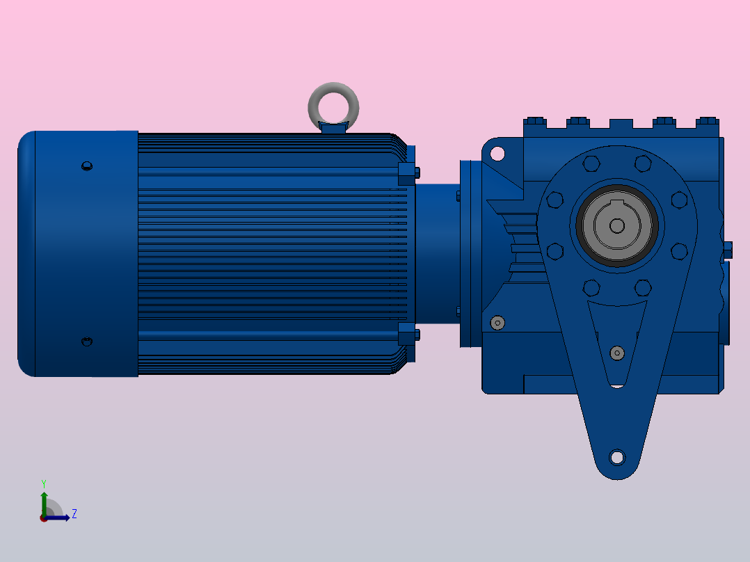SAT87带防转臂空心轴安装斜齿-蜗轮蜗杆减速机SAT87-YV15-4P-13.6-M1-0°-B左视图