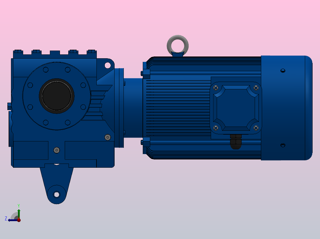 SAT87带防转臂空心轴安装斜齿-蜗轮蜗杆减速机SAT87-YV15-4P-13.6-M1-0°-B右视图