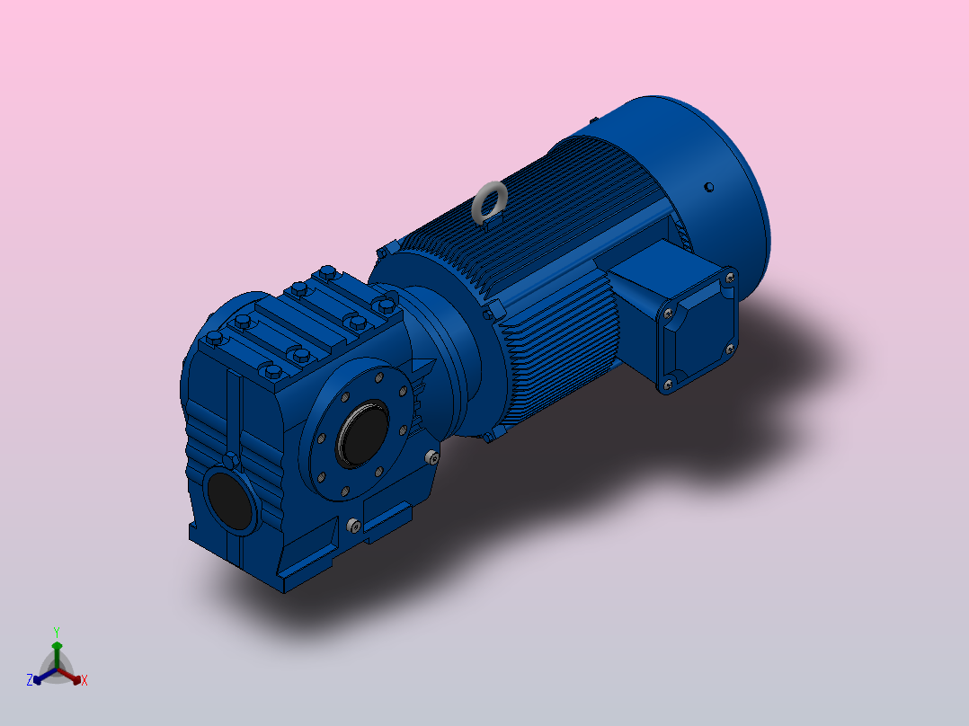 SAT87带防转臂空心轴安装斜齿-蜗轮蜗杆减速机SAT87-YV15-4P-13.6-M1-0°-B正等轴测图