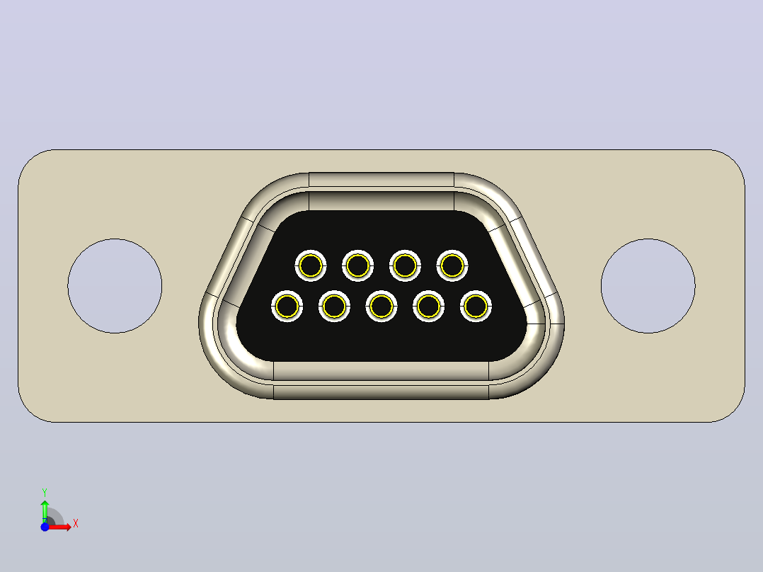MICRO-D系列，9路PCB D-sub母外壳连接器，带公引脚前视图