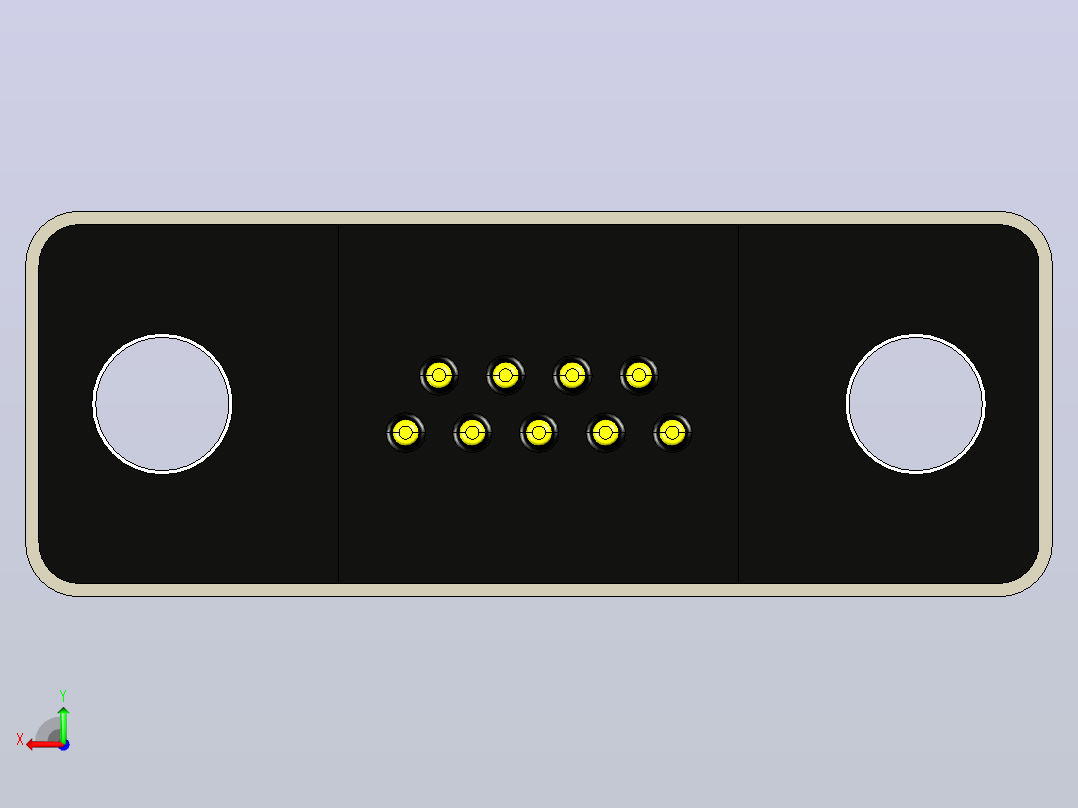 MICRO-D系列，9路PCB D-sub母外壳连接器，带公引脚后视图