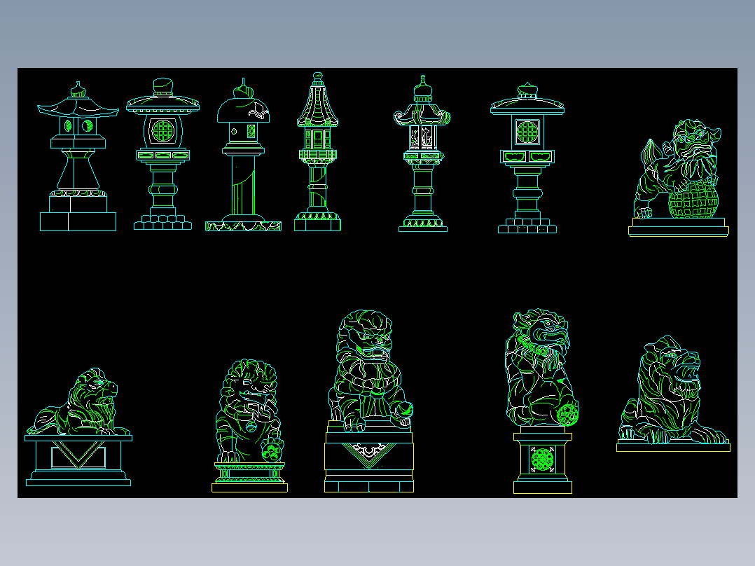 石狮雕塑大样cad图纸园林景观节点CAD