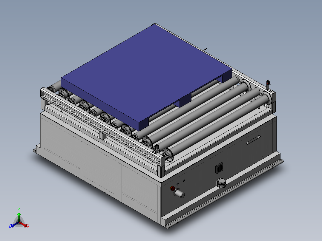 双舵轮驱动磁导式滚筒搬运AGV正等轴测图