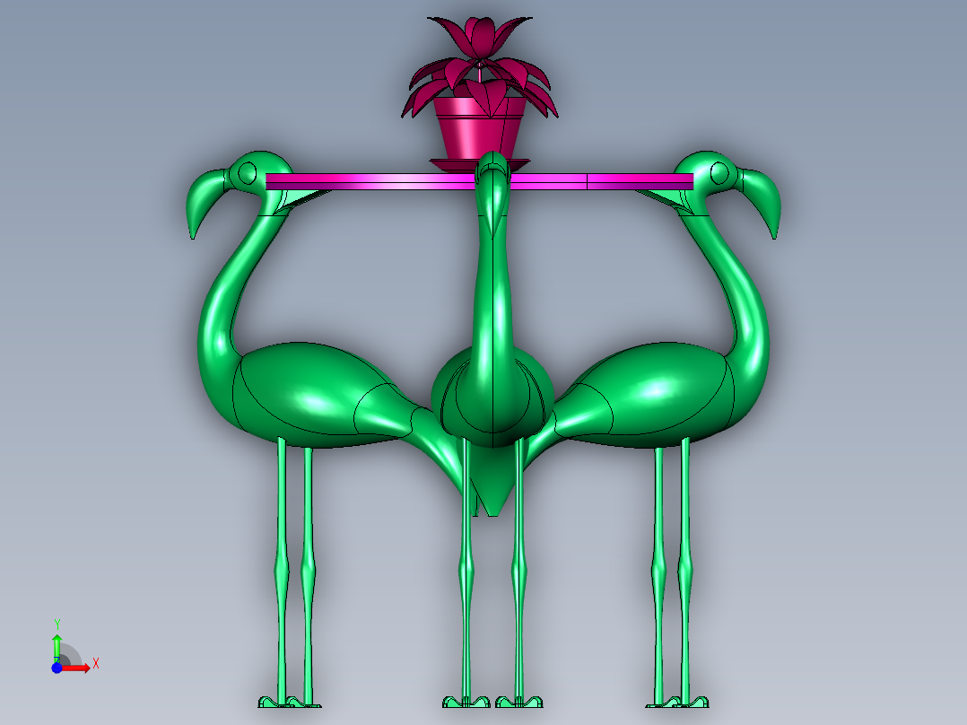 玩具火烈鸟节日桌子前视图