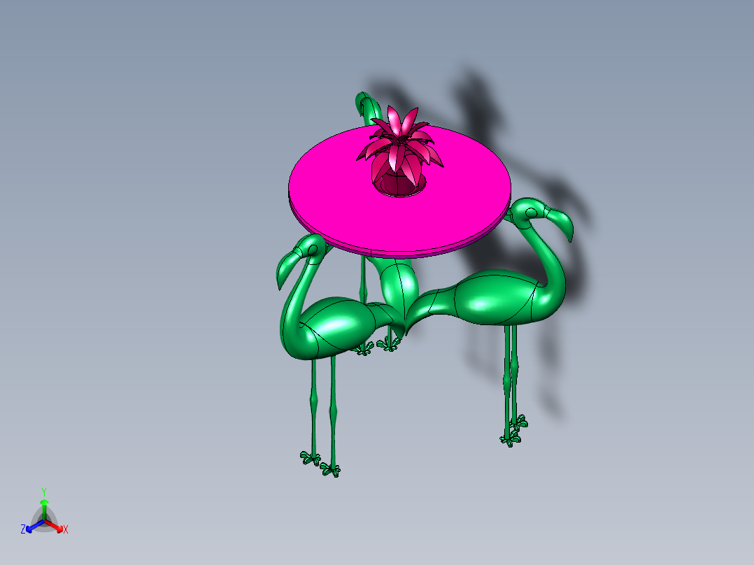 玩具火烈鸟节日桌子正等轴测图